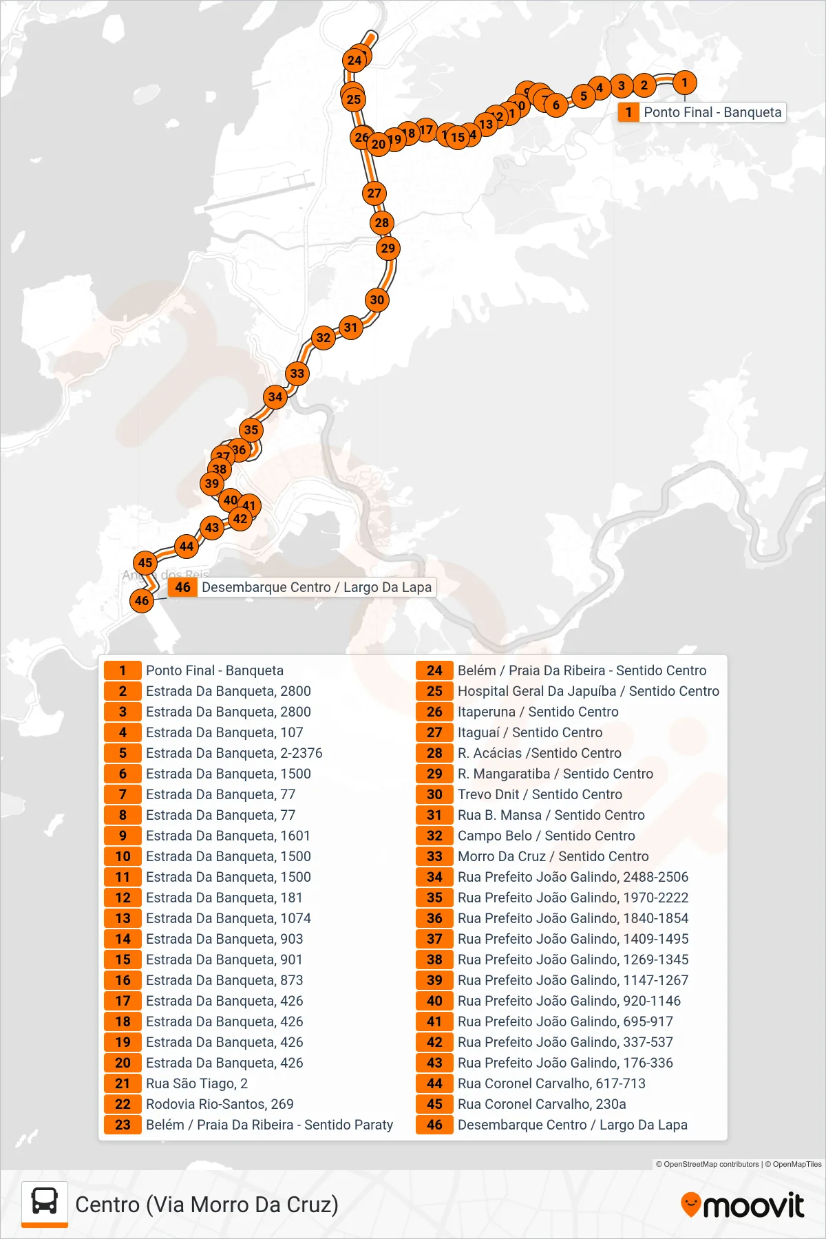 206 bus Line (Centro (Via Morro Da Cruz)) route and stops on a map