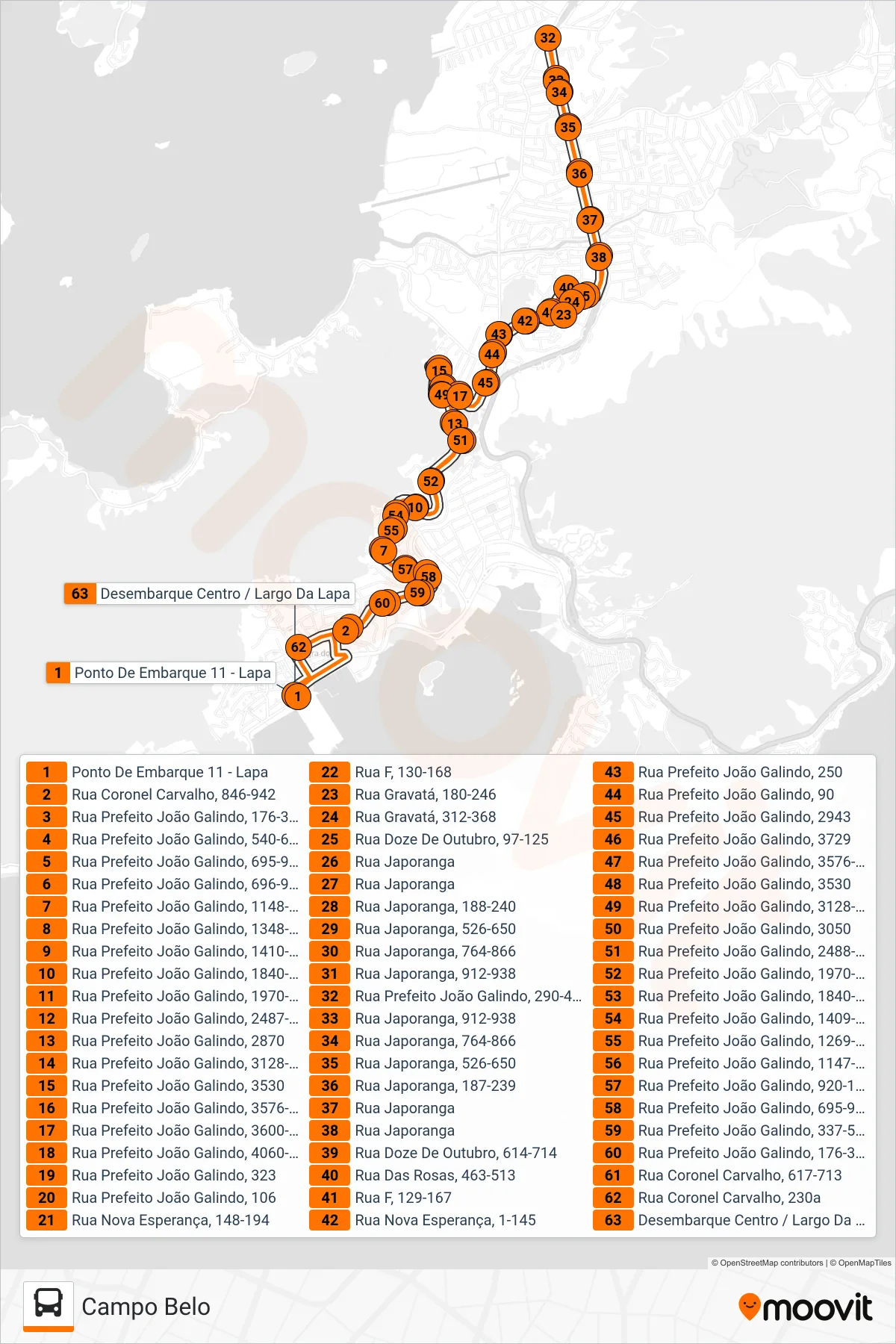 225 bus Line (Campo Belo) route and stops on a map