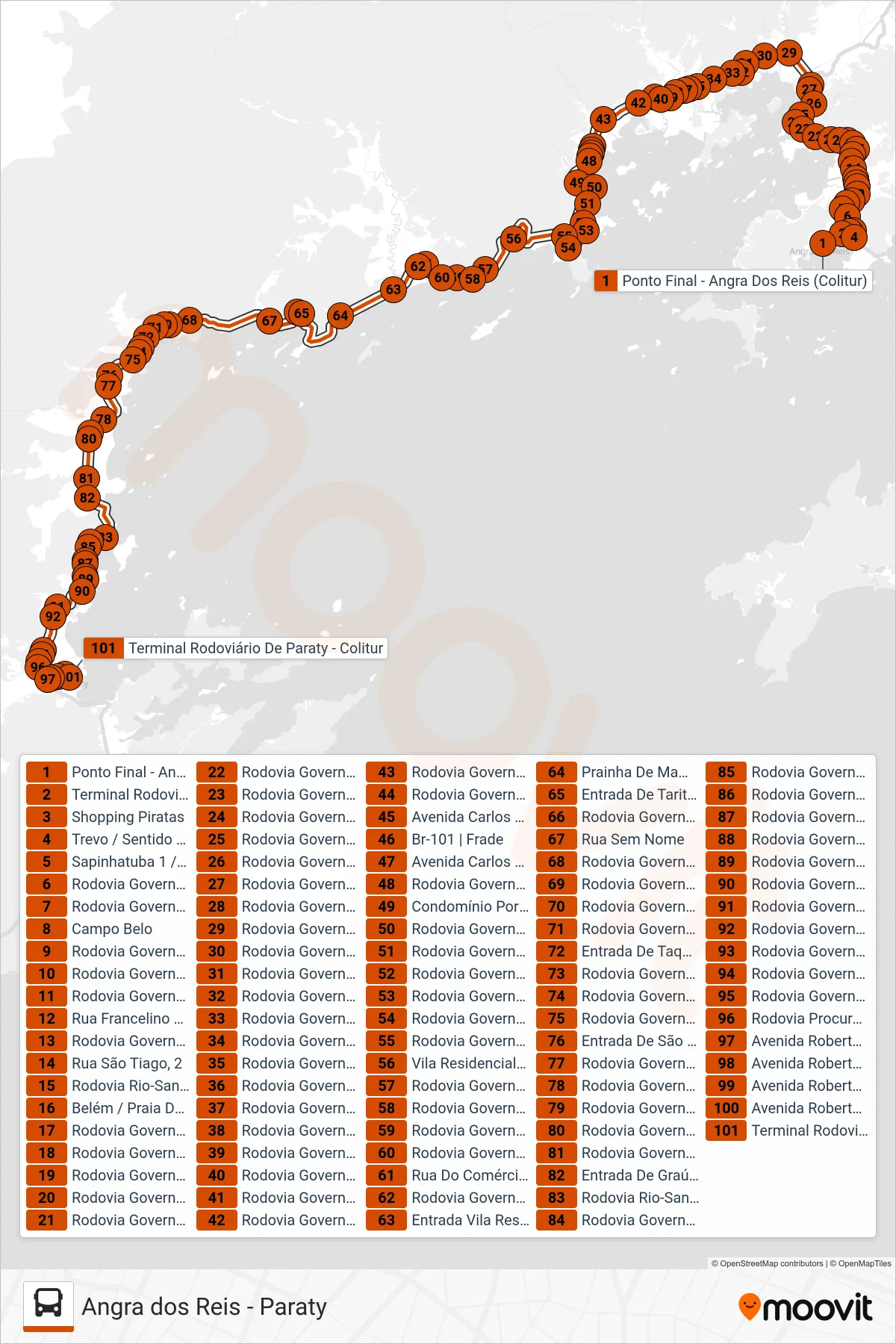 L101 bus Line (Paraty) route and stops on a map