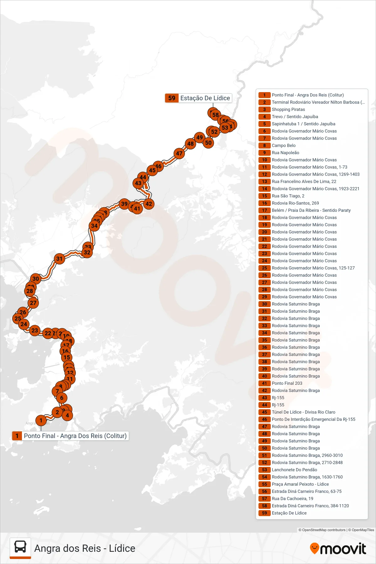 Rota e paradas da linha de ônibus  L407  (Lídice) no mapa