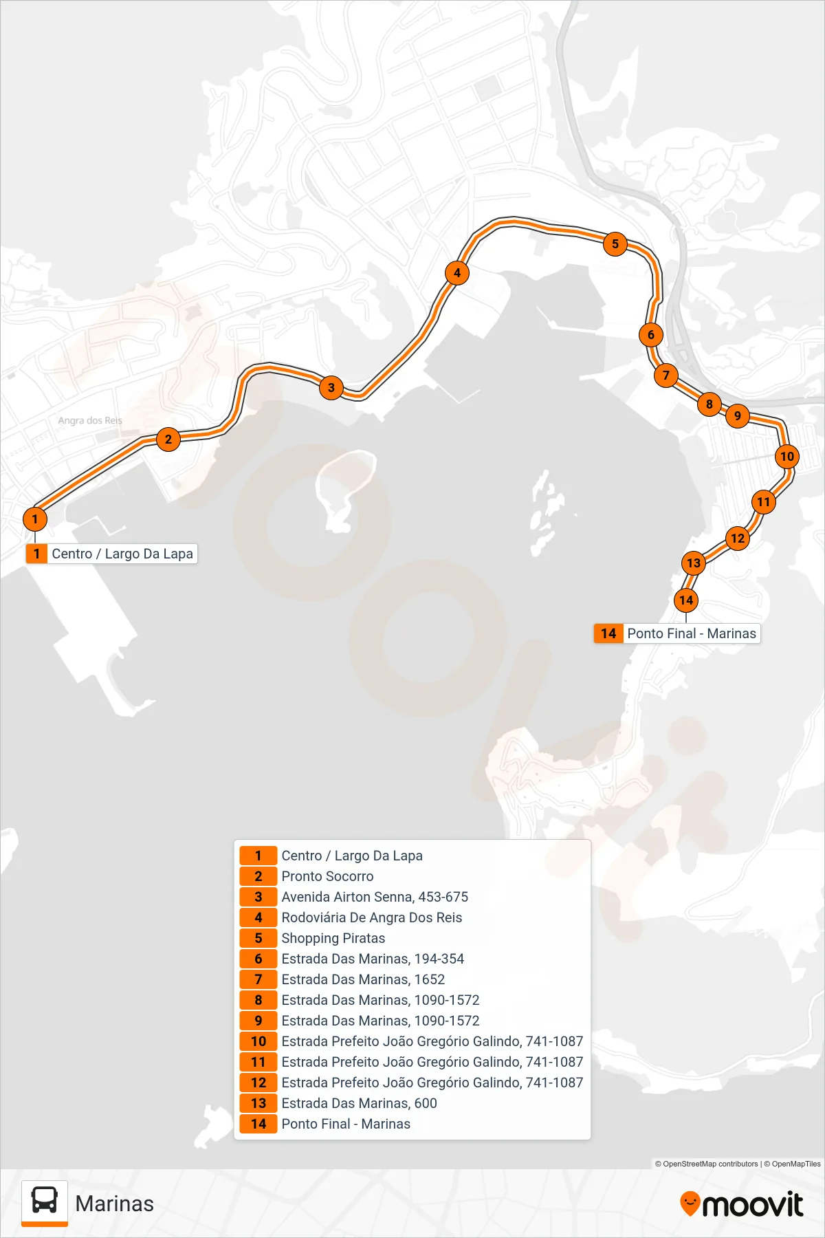 C03 bus Line (Marinas) route and stops on a map