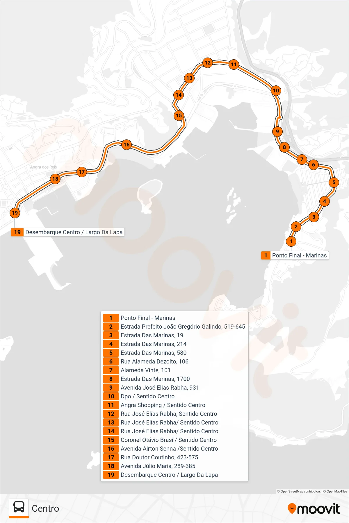 C03 bus Line (Centro) route and stops on a map