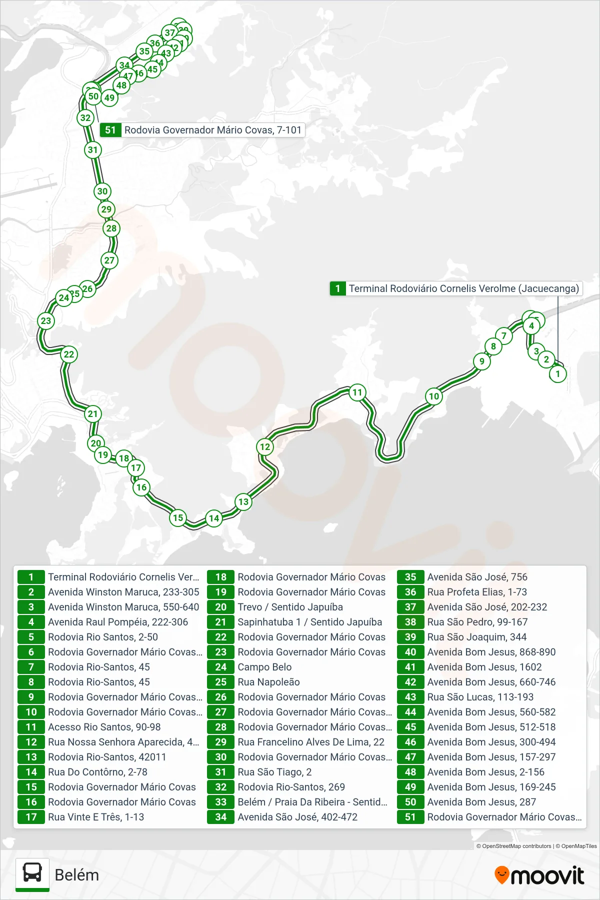 306 bus Line (Belém) route and stops on a map