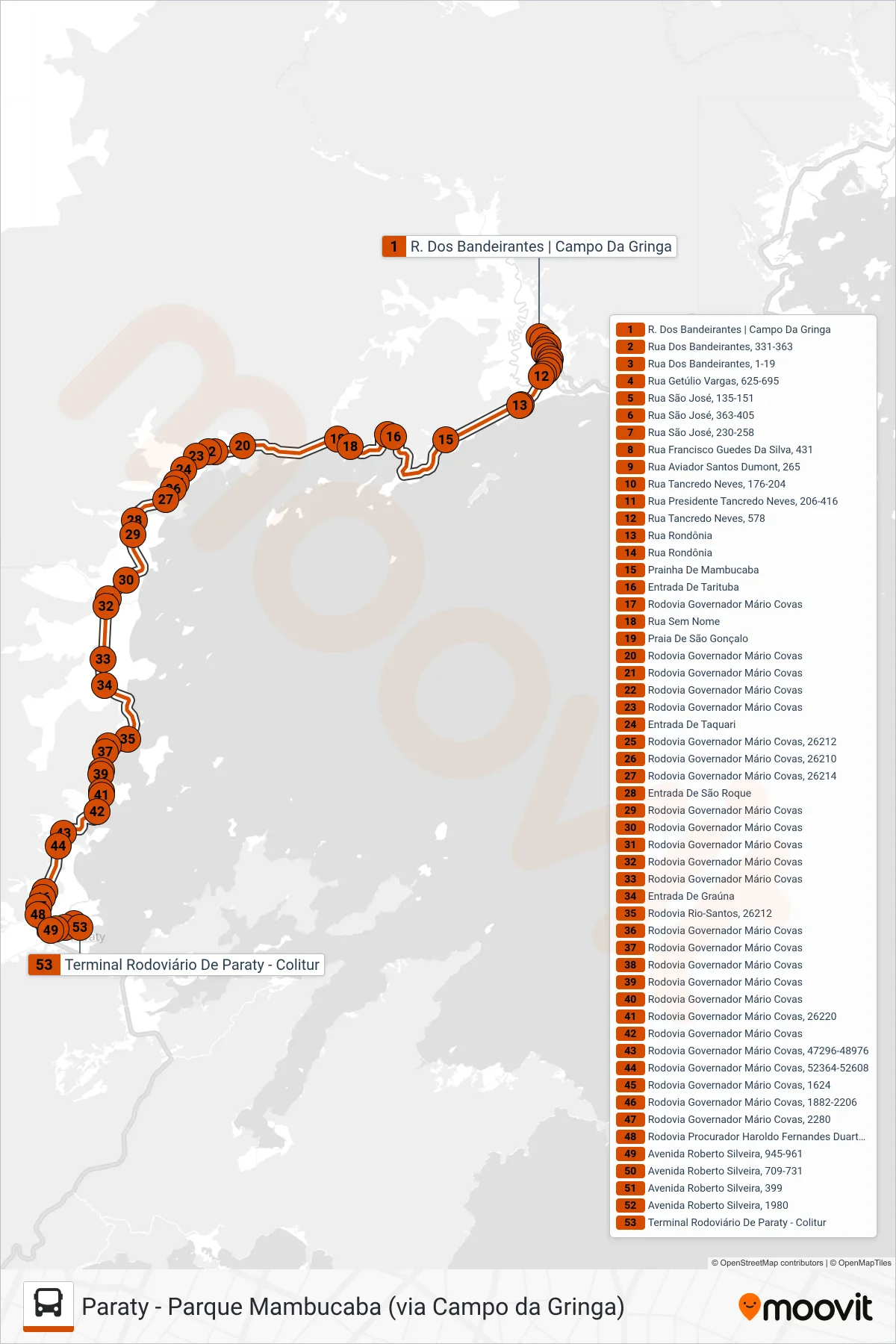 L406 bus Line (Paraty (Via Campo Da Gringa)) route and stops on a map