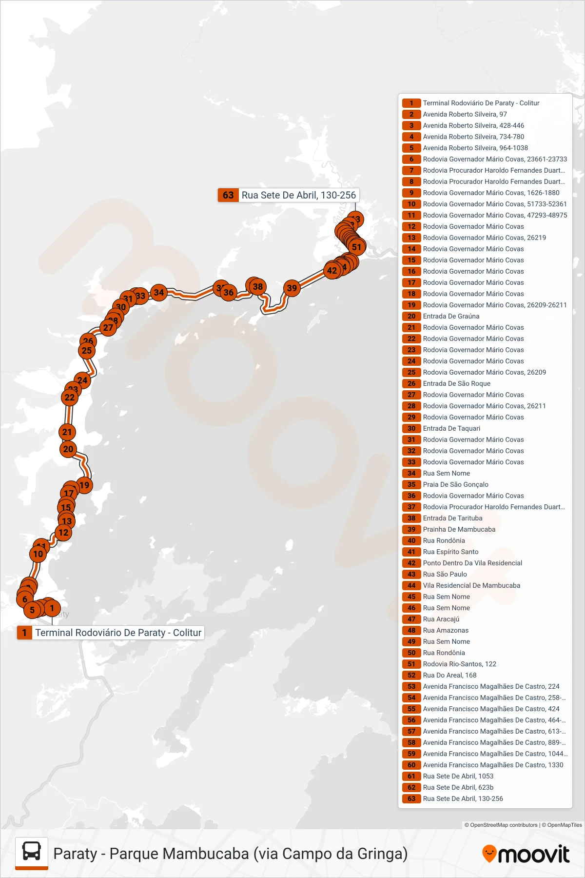 L406 bus Line (Parque Mambucaba (via Vila Residencial)) route and stops on a map