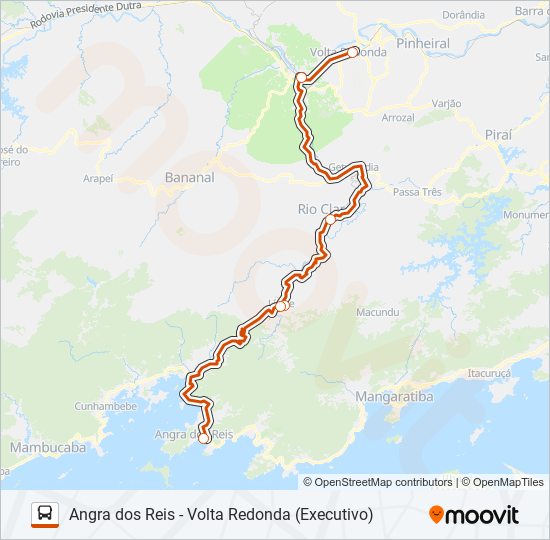 Mapa da linha ANGRA DOS REIS - VOLTA REDONDA (EXECUTIVO) de ônibus
