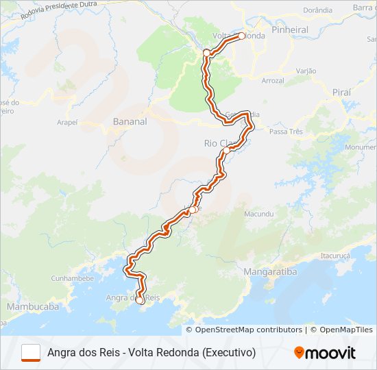 Mapa da linha ANGRA DOS REIS - VOLTA REDONDA (EXECUTIVO) de ônibus
