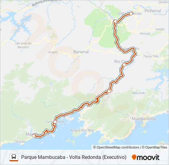 Mapa da linha PARQUE MAMBUCABA - VOLTA REDONDA (EXECUTIVO) de ônibus