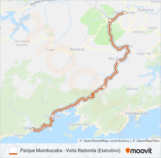 Mapa da linha PARQUE MAMBUCABA - VOLTA REDONDA (EXECUTIVO) de ônibus
