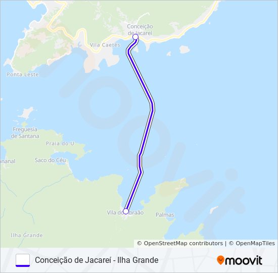 Mapa da linha CONCEIÇÃO DE JACAREÍ - ILHA GRANDE de barca