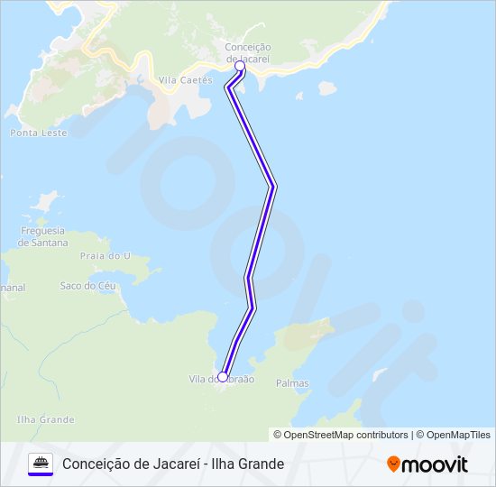 Mapa da linha CONCEIÇÃO DE JACAREÍ - ILHA GRANDE de barca