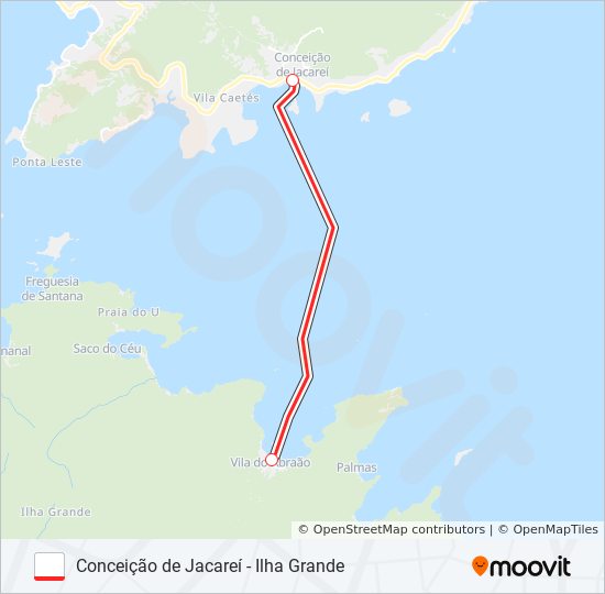 Mapa da linha CONCEIÇÃO DE JACAREÍ - ILHA GRANDE de barca
