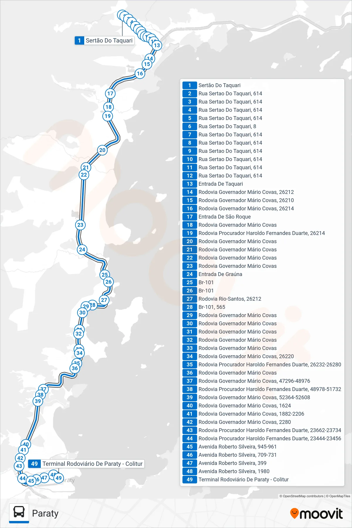 Rota e paradas da linha de ônibus  35  (Paraty) no mapa