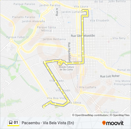 Mapa da linha 01 de ônibus