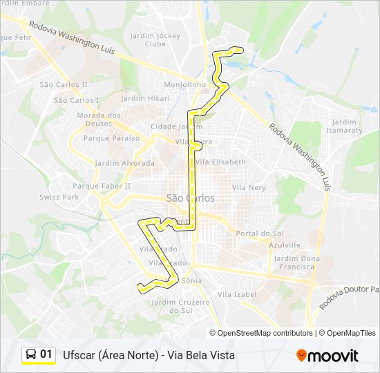 Mapa da linha 01 de ônibus