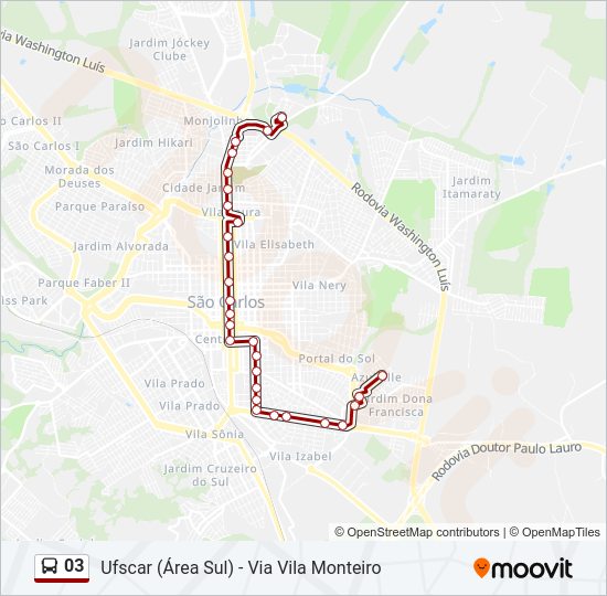 Mapa da linha 03 de ônibus