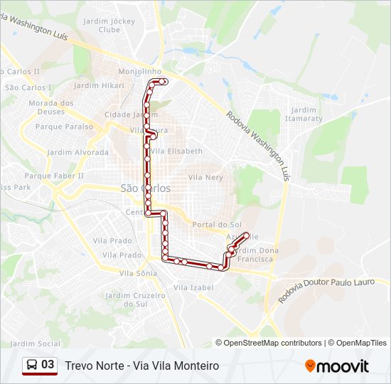 Mapa da linha 03 de ônibus