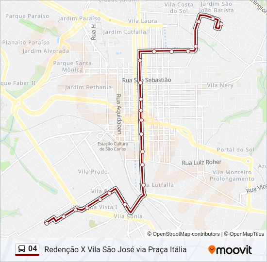 Mapa da linha 04 de ônibus