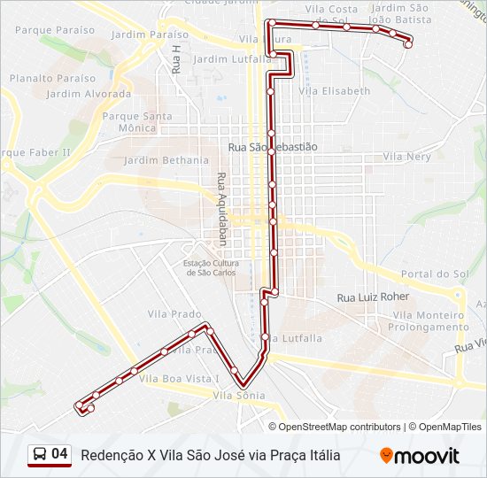 Mapa da linha 04 de ônibus