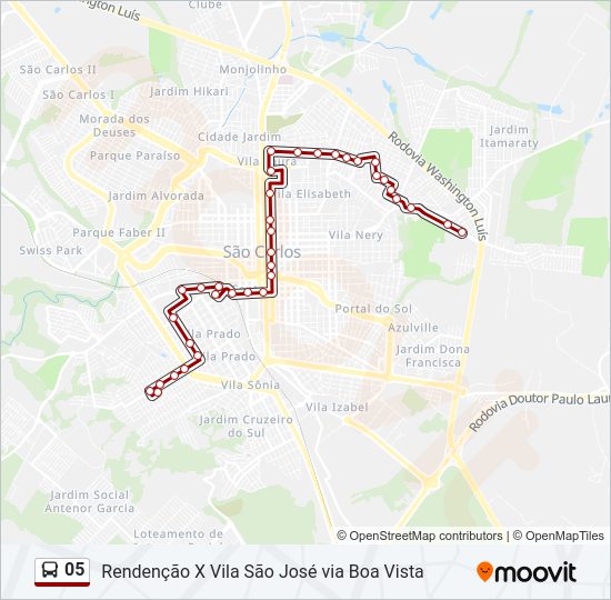 Mapa da linha 05 de ônibus