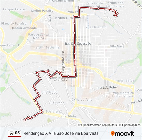 Mapa da linha 05 de ônibus