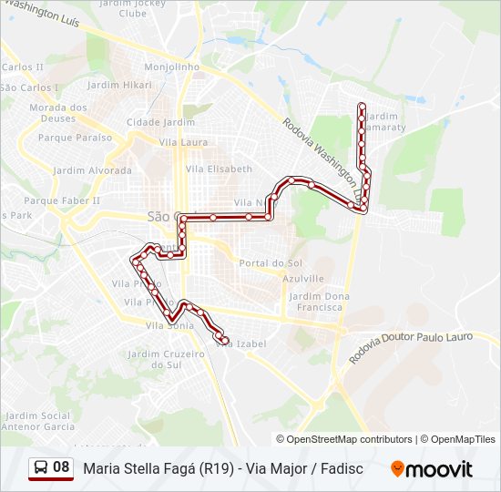 Mapa da linha 08 de ônibus