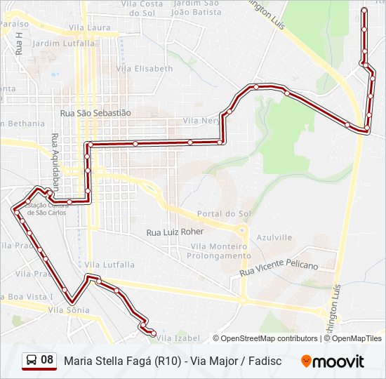 Mapa da linha 08 de ônibus