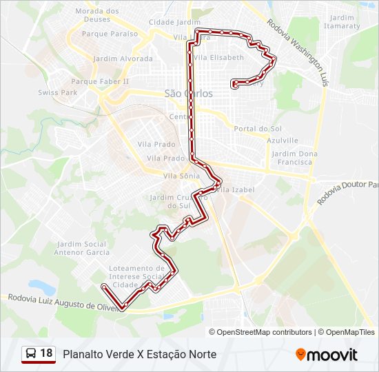 Mapa da linha 18 de ônibus