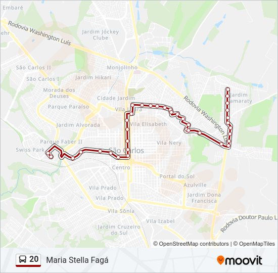 Mapa da linha 20 de ônibus