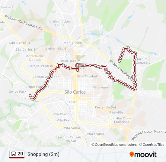 Mapa da linha 20 de ônibus