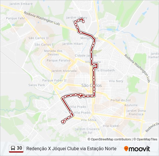 Mapa da linha 30 de ônibus