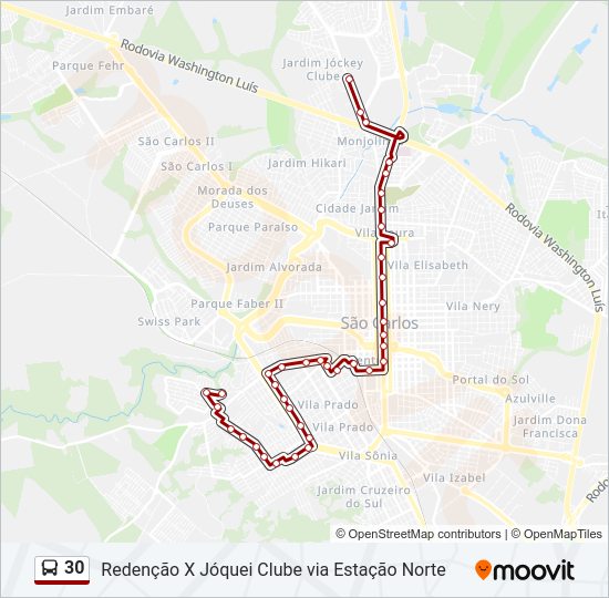 Mapa da linha 30 de ônibus