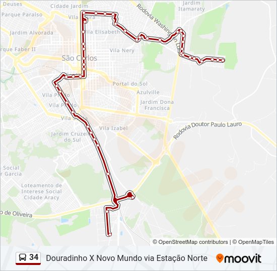 Mapa da linha 34 de ônibus