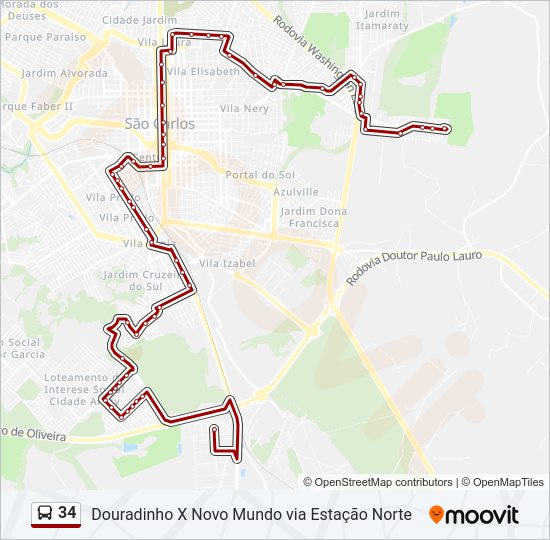 Mapa da linha 34 de ônibus