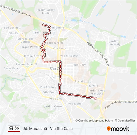 Mapa da linha 36 de ônibus