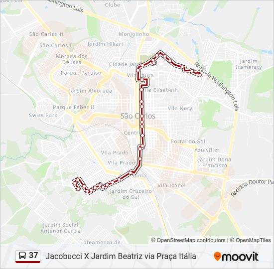 Mapa da linha 37 de ônibus