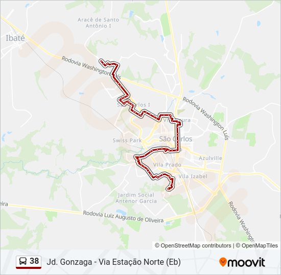 Mapa da linha 38 de ônibus
