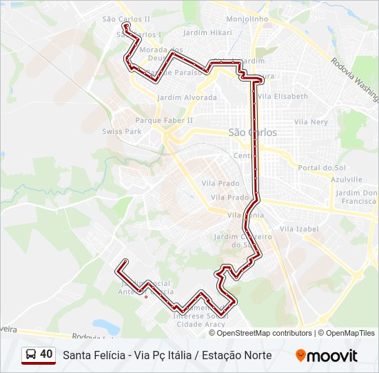 Mapa da linha 40 de ônibus