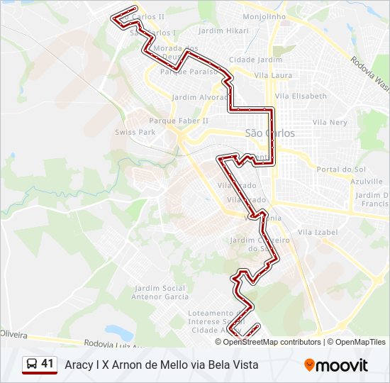 Mapa da linha 41 de ônibus