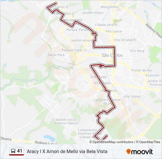 Mapa da linha 41 de ônibus
