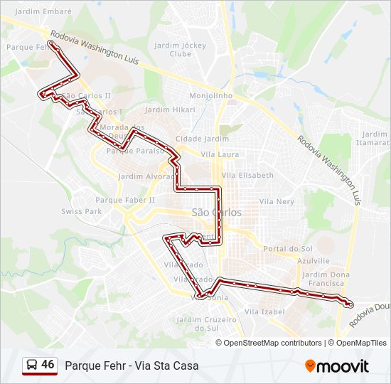 Mapa da linha 46 de ônibus