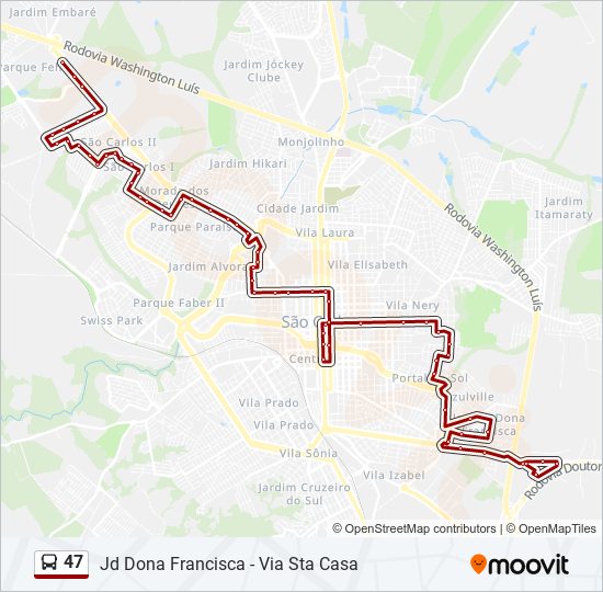 Mapa da linha 47 de ônibus