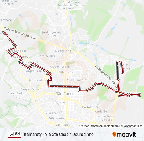 Mapa da linha 54 de ônibus