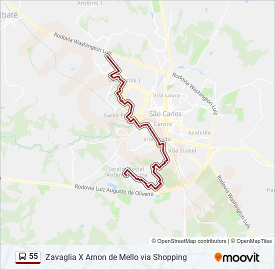 Mapa da linha 55 de ônibus