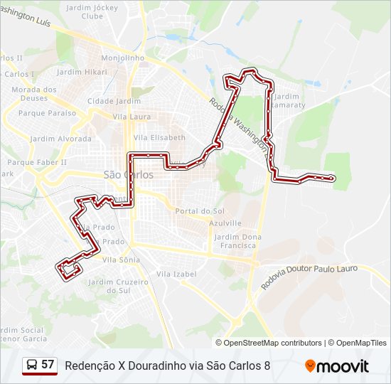 Mapa da linha 57 de ônibus