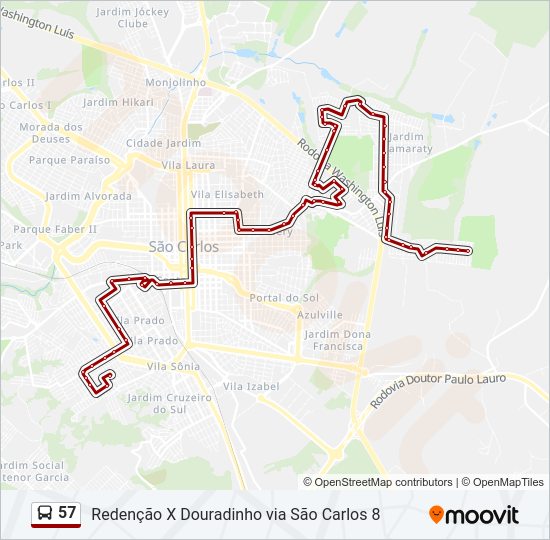 Mapa da linha 57 de ônibus