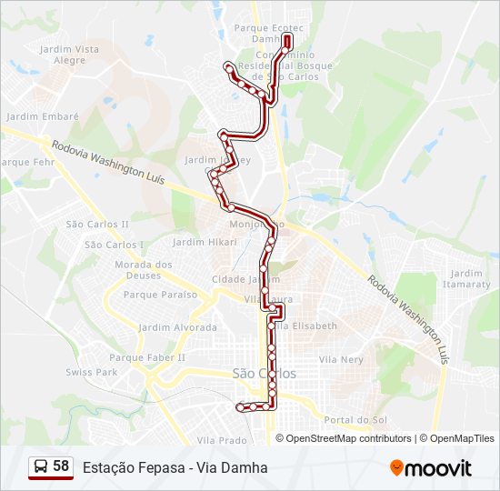 Mapa da linha 58 de ônibus