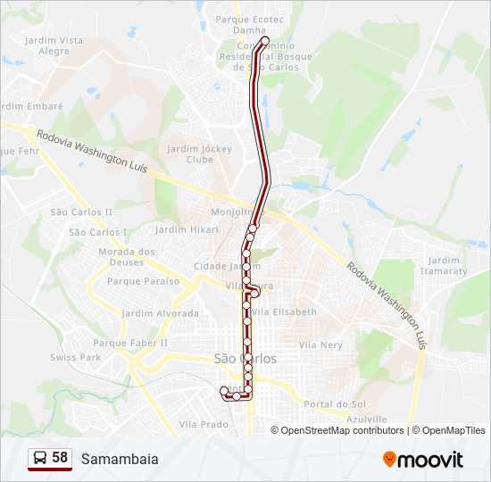 Mapa da linha 58 de ônibus