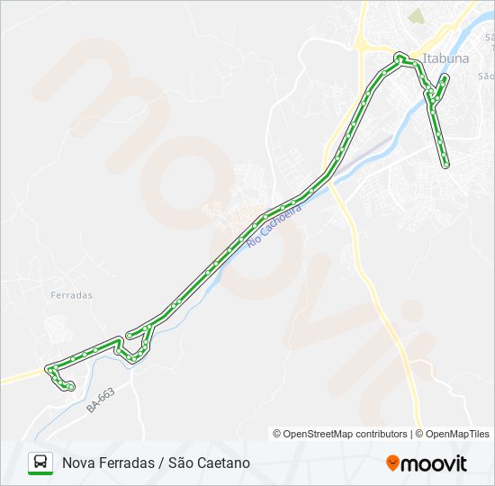 Mapa da linha BB23 NOVA FERRADAS / SÃO CAETANO de ônibus