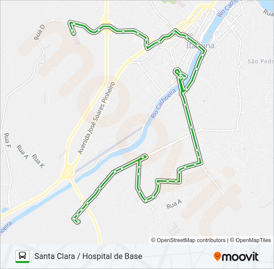 Mapa da linha BB13 SANTA CLARA / HOSPITAL DE BASE de ônibus